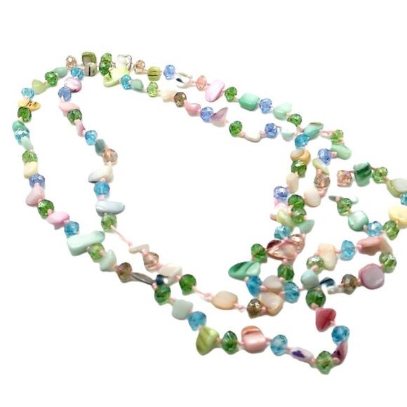 MOP + Faceted Pastel Multi-colored Beaded Necklace - Picture 6 of 15